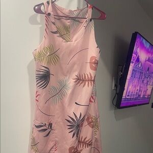 Tropical Leaf Print Pink Mini Dress